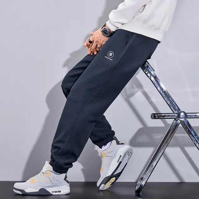 赛瀚 潮牌束脚休闲裤男款春秋纯色百搭简约舒适亲肤字母刺绣标志设计男装宽松长裤显瘦显高青少年高街潮流日常通勤外穿哈伦裤 男女同款