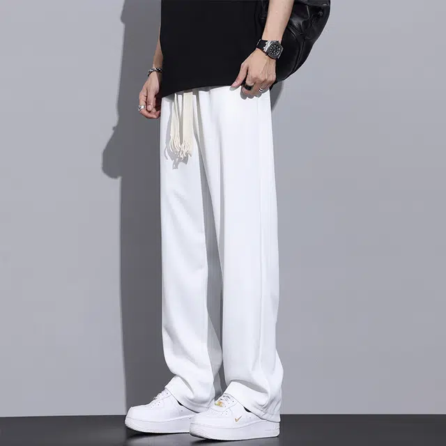 赛瀚 基础款纯色简约休闲裤男款春秋百搭舒适亲肤显瘦显高男装宽松垂感阔腿长裤高级感青少年学院风高街潮流通勤外穿男裤 男女同款