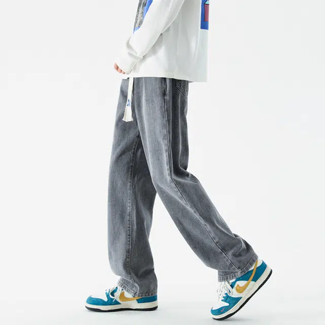 赛瀚 复古高街风阔腿牛仔裤男款美式潮流秋季厚款百搭舒适亲肤男装宽松直筒长裤显瘦显高青少年工装通勤时尚外穿休闲裤 男女同款