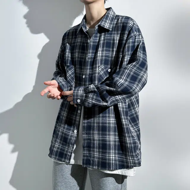 赛瀚 宽松痞帅格子衬衫长袖男款美式时尚休闲工装外套厚款百搭春秋舒适亲肤男装上衣显瘦显高青少年高街通勤外穿衬衣 男女同款