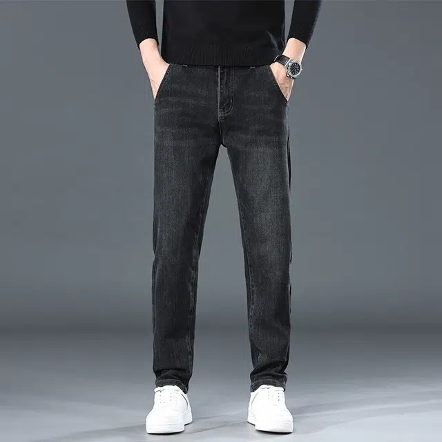 赛瀚 男装百搭舒适商务直筒牛仔裤时尚潮牌弹力修身长裤秋季厚款亲肤显瘦显高青年高级感通勤外穿男裤 男女同款
