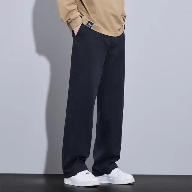 赛瀚 日系复古基础款阔腿休闲裤男款春秋百搭舒适亲肤男装显瘦显高宽松长裤纯色简约小标设计垂感潮流青少年通勤外穿男裤 男女同款