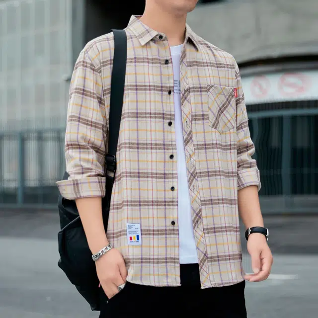 赛瀚 高街复古潮流格子衬衫长袖男款翻领休闲垂感嘻哈多风格衬衣外套春秋厚款百搭舒适亲肤男装宽松上衣显瘦外搭外穿男士衣服 男女同款