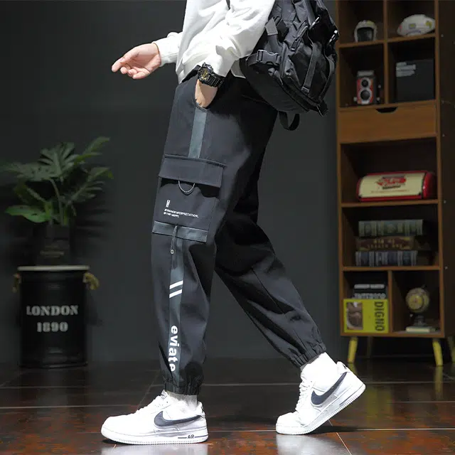 赛瀚 美式时尚高街工装束脚休闲裤春秋潮流百搭字母条纹拼接设计舒适亲肤显瘦显高宽松长裤青少年通勤外穿男裤 男女同款