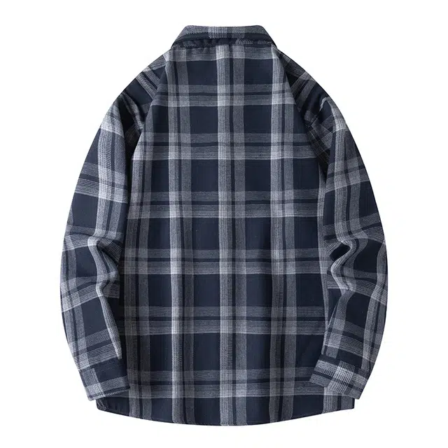 赛瀚 复古格子衬衫长袖男款港风翻领休闲潮牌外套时尚秋季厚款百搭舒适亲肤男装宽松上衣显瘦显高青少年高街外穿通勤男士衣服 男女同款