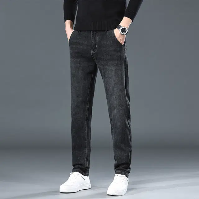 赛瀚 男装百搭舒适商务直筒牛仔裤时尚潮牌弹力修身长裤秋季厚款亲肤显瘦显高青年高级感通勤外穿男裤 男女同款