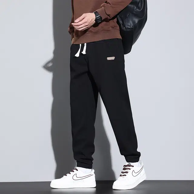 赛瀚 纯色拼接设计显高束脚休闲裤男款春秋厚款百搭舒适亲肤男装长裤复古宽松显瘦青少年高街潮流通勤外穿男裤 男女同款