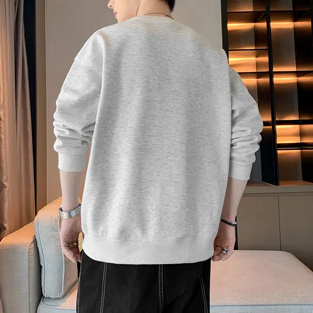 赛瀚 简约纯色复古休闲卫衣长袖男款春秋百搭柔软抗皱舒适亲肤男装街头宽松上衣显瘦显高少年感高街潮流圆领外穿外搭衣服 男女同款