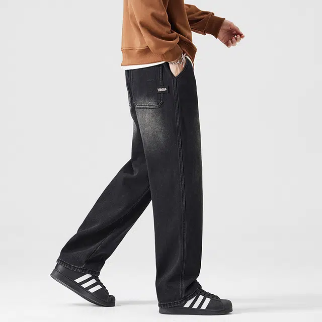 赛瀚 复古水洗阔腿牛仔裤男款美式潮流直筒裤秋季厚款百搭舒适亲肤显瘦显高男装宽松长裤少年感工装高街通勤时尚外穿男裤 男女同款