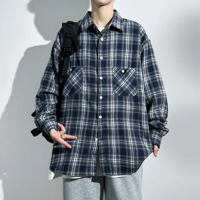 赛瀚 宽松痞帅格子衬衫长袖男款美式时尚休闲工装外套厚款百搭春秋舒适亲肤男装上衣显瘦显高青少年高街通勤外穿衬衣 男女同款