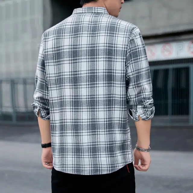赛瀚 复古学院风格子衬衫长袖男款时尚垂感休闲衬衣外套秋季厚款百搭舒适亲肤男装宽松上衣显瘦高街通勤外穿男士衣服 男女同款