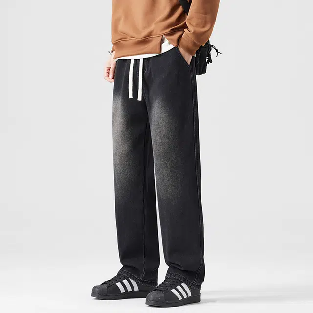 赛瀚 复古水洗阔腿牛仔裤男款美式潮流直筒裤秋季厚款百搭舒适亲肤显瘦显高男装宽松长裤少年感工装高街通勤时尚外穿男裤 男女同款