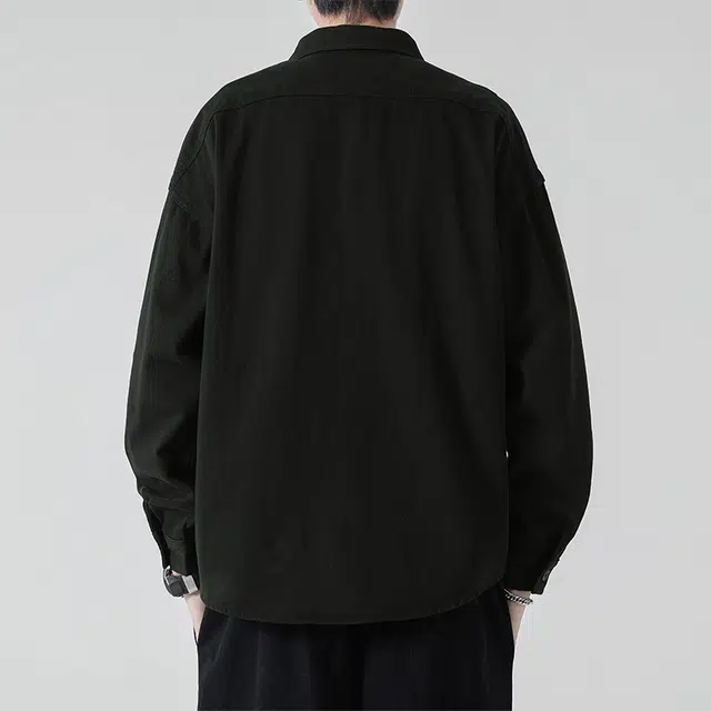 赛瀚 美式复古工装翻领夹克衬衫男士春秋重磅纯棉百搭舒适亲肤男装潮牌上衣宽松显瘦少年高街潮流外穿通勤高级感休闲长袖男款 男女同款