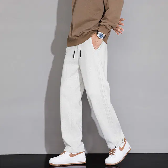赛瀚 重磅男款卫裤潮流拼接条纹设计春秋厚款百搭舒适亲肤男装长裤宽松松紧腰休闲裤显瘦显高青少年高街通勤外穿高级感直筒裤 男女同款