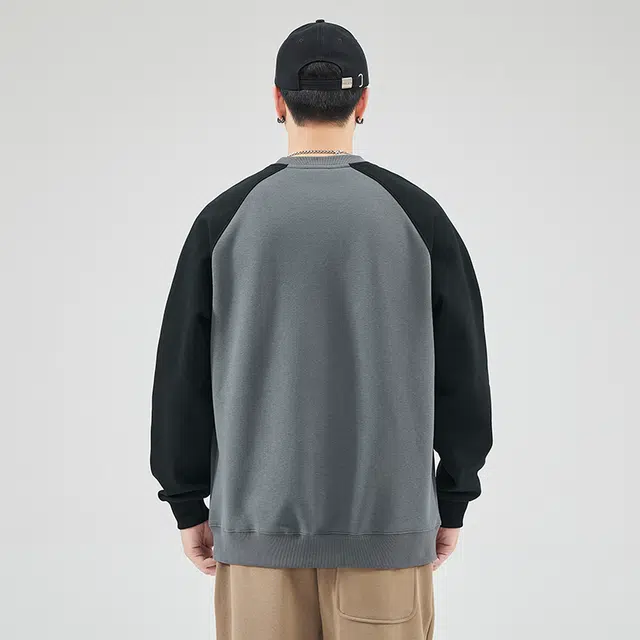 赛瀚 圆领卫衣拼色外套男款重磅美式春秋厚款百搭舒适亲肤男装潮牌宽松休闲上衣显瘦少年高街潮流外穿通勤高级感男士衣服 男女同款