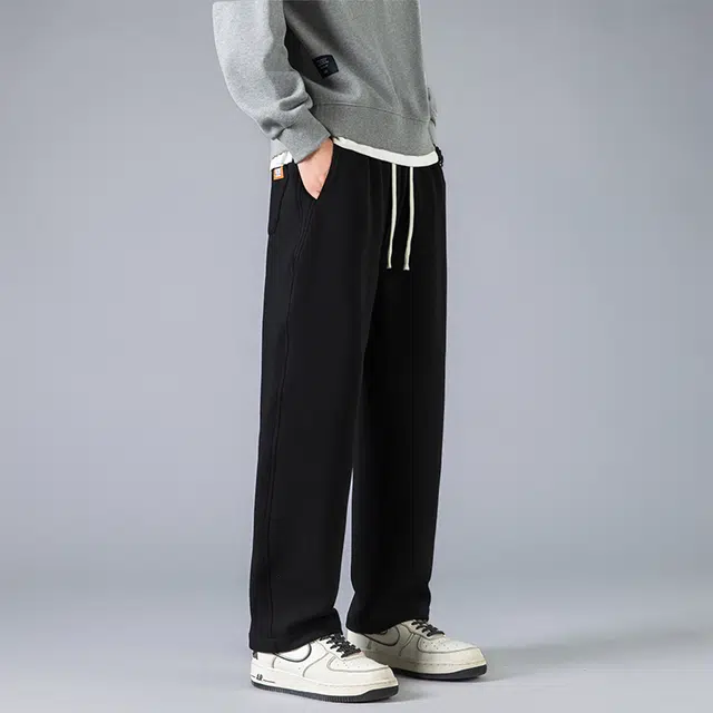 赛瀚 纯色百搭时尚舒适直筒休闲裤男纯棉阔腿裤秋季亲肤男装长裤宽松运动卫裤显瘦显高青少年高街潮流通勤外穿男裤 男女同款
