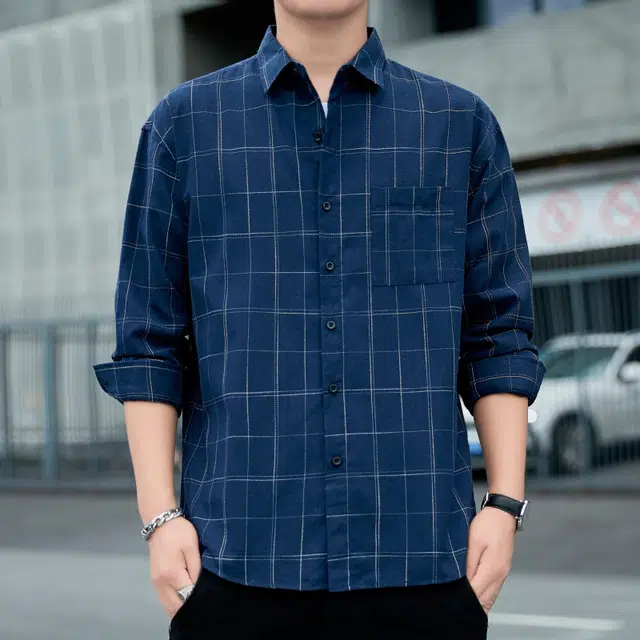 赛瀚 复古港风格子衬衫长袖男款时尚日系简约休闲衬衣外套秋季百搭宽松上衣舒适亲肤男装显瘦少年通勤高街外穿男士衣服 男女同款