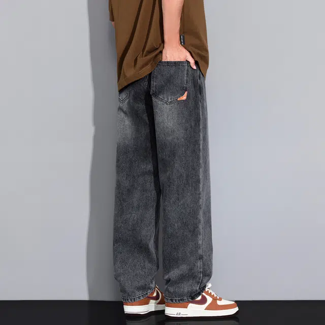 赛瀚 美式潮牌水洗阔腿牛仔裤男款春秋复古高街风百搭舒适亲肤男装宽松长裤显瘦显高青少年痞帅个性潮流日常通勤外穿休闲裤 男女同款