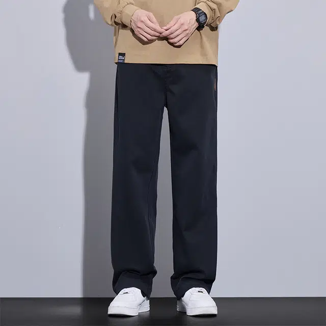 赛瀚 日系复古基础款阔腿休闲裤男款春秋百搭舒适亲肤男装显瘦显高宽松长裤纯色简约小标设计垂感潮流青少年通勤外穿男裤 男女同款