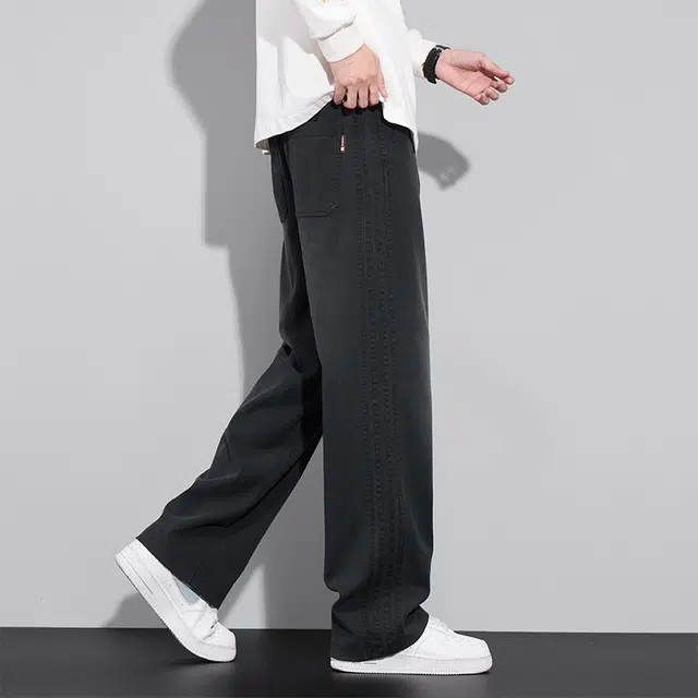 赛瀚 高街风美式阔腿休闲裤男款春秋厚款百搭舒适亲肤男装宽松直筒长裤抽绳松紧腰显瘦显高青少年潮流通勤牛仔裤外穿男裤 男女同款