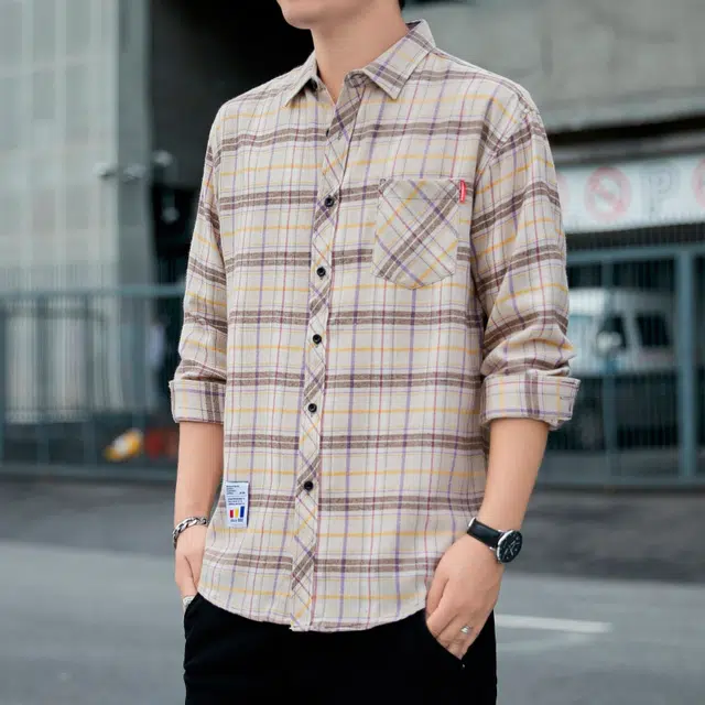 赛瀚 高街复古潮流格子衬衫长袖男款翻领休闲垂感嘻哈多风格衬衣外套春秋厚款百搭舒适亲肤男装宽松上衣显瘦外搭外穿男士衣服 男女同款