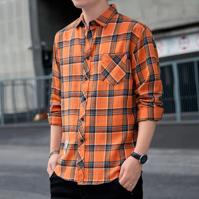 赛瀚 男装格子衬衫长袖宽松上衣时尚港风衬衣休闲外套春秋百搭舒适亲肤显瘦显高潮流少年高街通勤高级感外穿衣服 男女同款