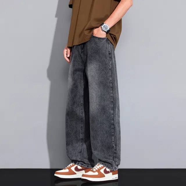 赛瀚 美式潮牌水洗阔腿牛仔裤男款春秋复古高街风百搭舒适亲肤男装宽松长裤显瘦显高青少年痞帅个性潮流日常通勤外穿休闲裤 男女同款