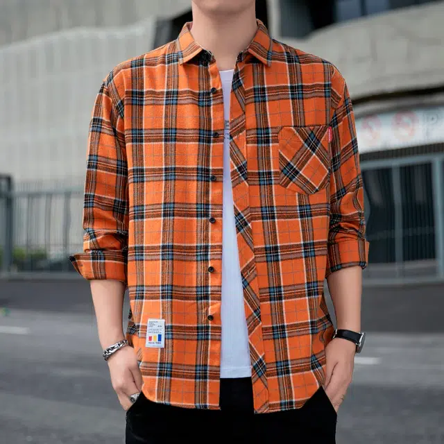 赛瀚 男装格子衬衫长袖宽松上衣时尚港风衬衣休闲外套春秋百搭舒适亲肤显瘦显高潮流少年高街通勤高级感外穿衣服 男女同款
