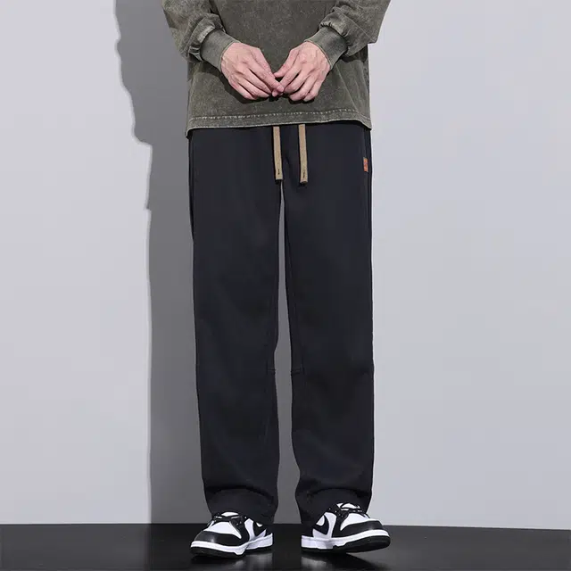 赛瀚 高街宽松直筒休闲裤男款时尚拖地拼接设计版型阔腿长裤春秋厚款百搭舒适亲肤男装显瘦显高青少年潮流通勤外穿松紧腰男裤 男女同款