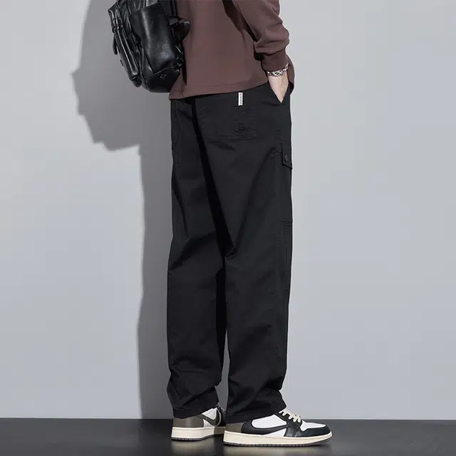 赛瀚 工装宽松直筒休闲裤男美式潮牌厚款百搭秋季舒适亲肤男装长裤松紧腰抽绳显瘦显高少年感高街通勤外穿男裤 男女同款