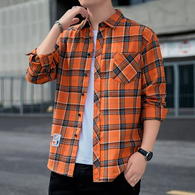 赛瀚 男装格子衬衫长袖宽松上衣时尚港风衬衣休闲外套春秋百搭舒适亲肤显瘦显高潮流少年高街通勤高级感外穿衣服 男女同款