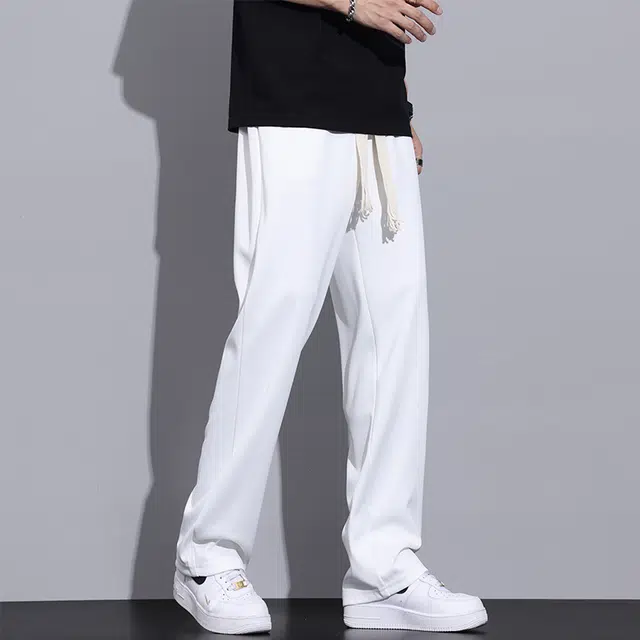 赛瀚 基础款纯色简约休闲裤男款春秋百搭舒适亲肤显瘦显高男装宽松垂感阔腿长裤高级感青少年学院风高街潮流通勤外穿男裤 男女同款
