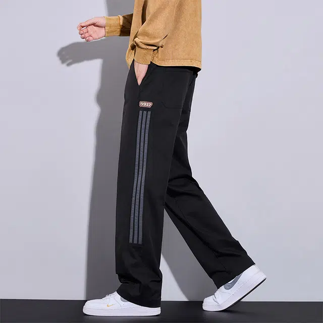 赛瀚 条纹阔腿裤男生时尚百搭户外运动长裤子美式潮牌高街风抽绳松紧腰多口袋撞色设计青少年显高显瘦潮流帅气宽松直筒休闲裤 男女同款
