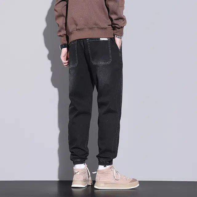 赛瀚 潮牌束脚牛仔裤男款美式潮流春秋厚款简约痞帅百搭舒适亲肤男装宽松长裤显瘦显高青少年高街风日常通勤外穿休闲裤 男女同款