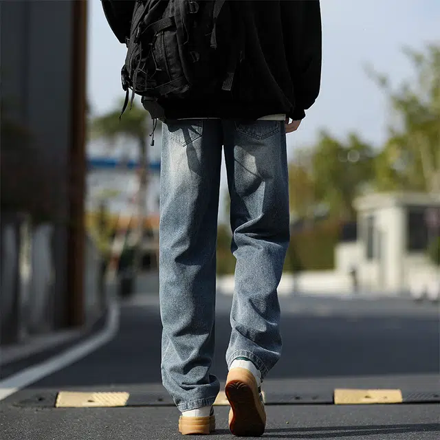 赛瀚 水洗阔腿牛仔裤男款美式复古高级感春秋厚款百搭舒适亲肤显瘦显高装休闲宽松直筒长裤青少年高街潮流通勤外穿男裤 男女同款