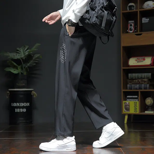 赛瀚 美式潮牌直筒休闲裤男款复古秋季厚款百搭舒适亲肤男装印花字母宽松长裤显瘦显高青少年高街潮流通勤外穿运动裤 男女同款