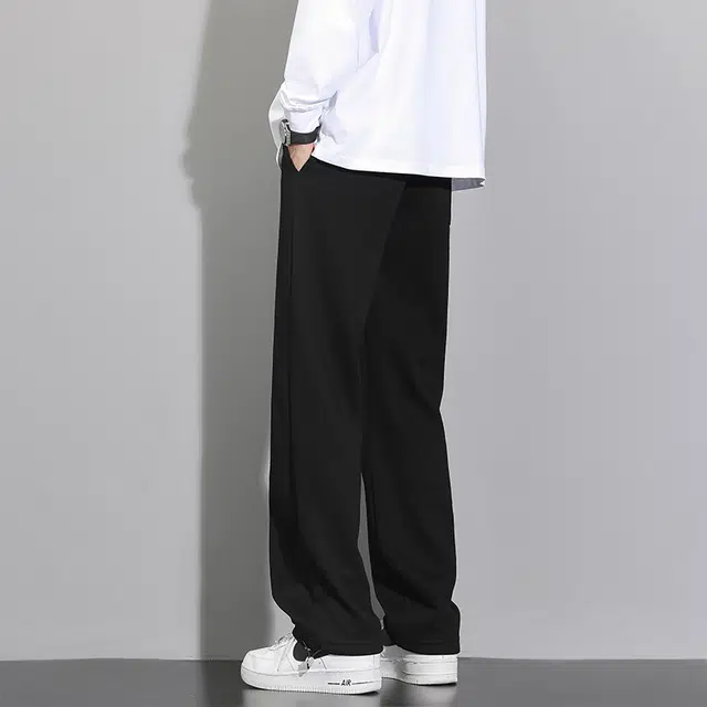 赛瀚 高级感潮流纯色阔腿休闲裤男款春秋纯棉百搭简约日常舒适亲肤男装显瘦显高宽松直筒长裤青少年高街潮牌通勤外穿卫裤 男女同款