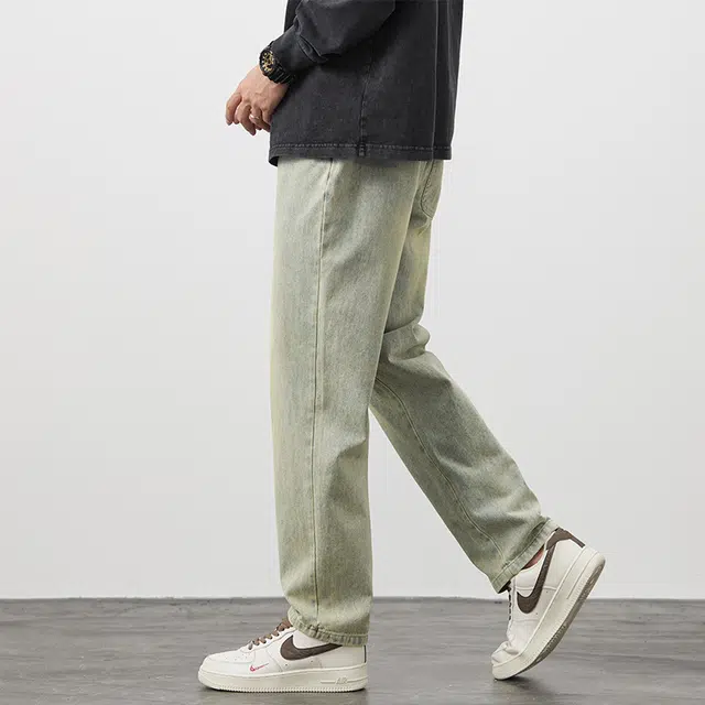 赛瀚 复古直筒牛仔裤男款美式潮流宽松休闲抽绳松紧腰秋季厚款百搭舒适亲肤男装长裤显瘦显高青少年工装高街外穿通勤时尚男裤 男女同款