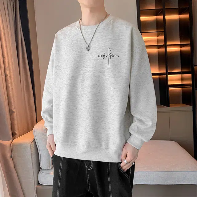 赛瀚 简约纯色复古休闲卫衣长袖男款春秋百搭柔软抗皱舒适亲肤男装街头宽松上衣显瘦显高少年感高街潮流圆领外穿外搭衣服 男女同款