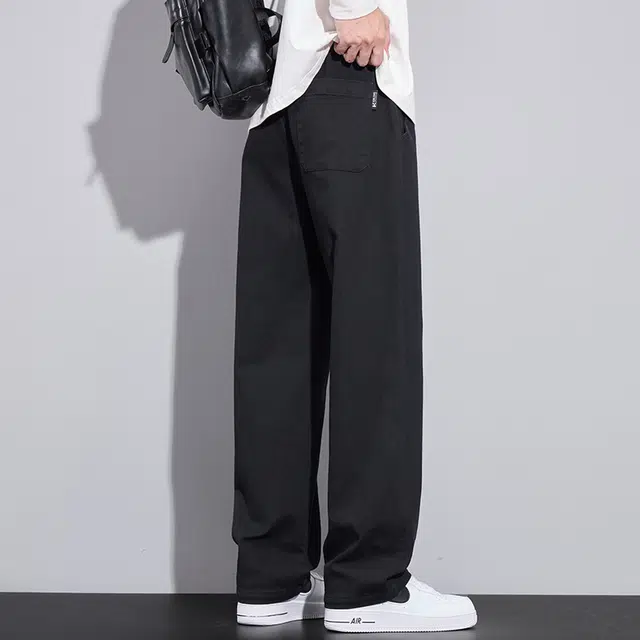 赛瀚 阔腿裤男生纯色简约垂感舒适宽松直筒长裤子美式潮牌高街风抽绳松紧腰多口袋设计青少年时尚百搭潮流帅气户外运动休闲裤 男女同款