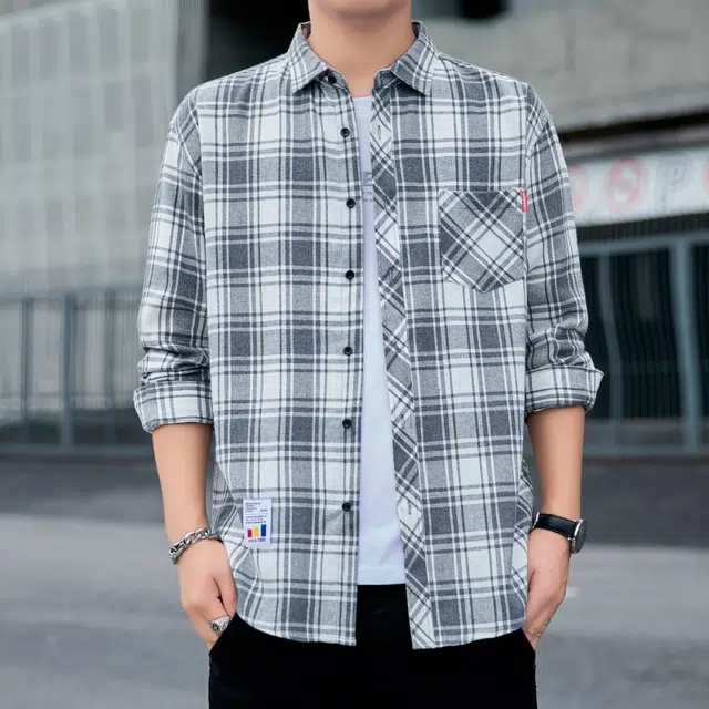 赛瀚 复古学院风格子衬衫长袖男款时尚垂感休闲衬衣外套秋季厚款百搭舒适亲肤男装宽松上衣显瘦高街通勤外穿男士衣服 男女同款