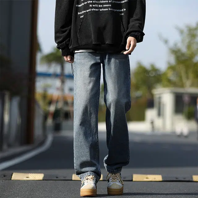 赛瀚 水洗阔腿牛仔裤男款美式复古高级感春秋厚款百搭舒适亲肤显瘦显高装休闲宽松直筒长裤青少年高街潮流通勤外穿男裤 男女同款