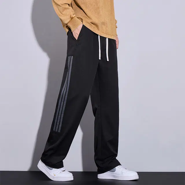 赛瀚 条纹阔腿裤男生时尚百搭户外运动长裤子美式潮牌高街风抽绳松紧腰多口袋撞色设计青少年显高显瘦潮流帅气宽松直筒休闲裤 男女同款