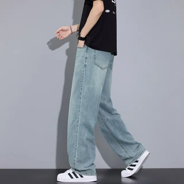 赛瀚 莱赛尔休闲裤美式潮牌高街风复古水洗做旧阔腿长裤子夏季薄款凉感透气拉链纽扣多口袋青少年时尚宽松直筒牛仔裤 男女同款