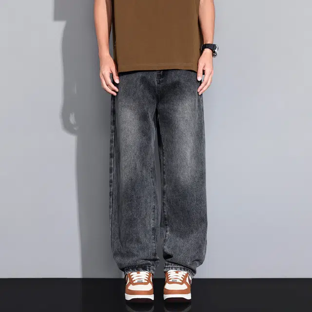 赛瀚 美式潮牌水洗阔腿牛仔裤男款春秋复古高街风百搭舒适亲肤男装宽松长裤显瘦显高青少年痞帅个性潮流日常通勤外穿休闲裤 男女同款