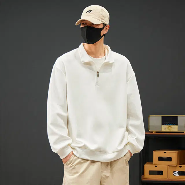 赛瀚 大码外套男生宽松舒适长袖上衣美式潮牌高街风拉链半高领套头纯色设计青少年时尚百搭潮流帅气日常通勤户外运动休闲卫衣 男女同款