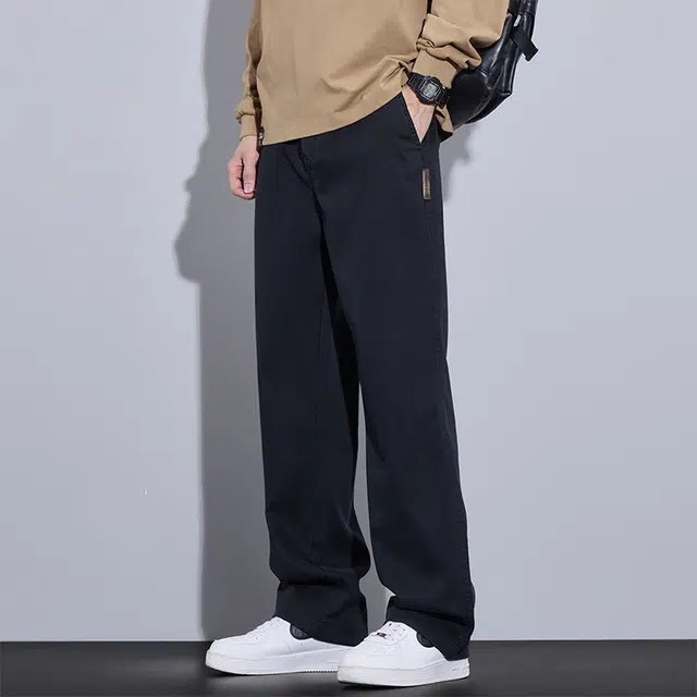 赛瀚 日系复古基础款阔腿休闲裤男款春秋百搭舒适亲肤男装显瘦显高宽松长裤纯色简约小标设计垂感潮流青少年通勤外穿男裤 男女同款