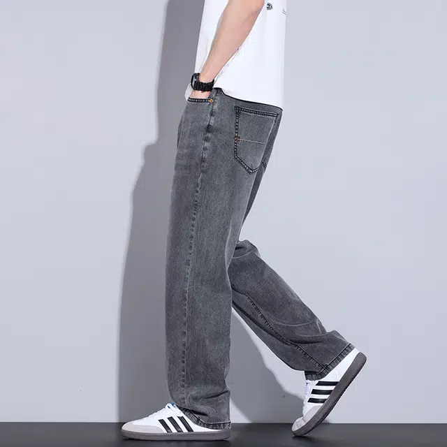 赛瀚 莱赛尔天丝牛仔裤男生夏季薄款舒适透气复古水洗宽松直筒长裤美式潮牌高街风拉链纽扣多口袋设计时尚百搭潮流帅气休闲裤 男女同款