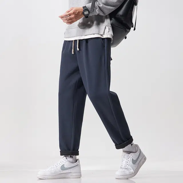 赛瀚 锥形卫裤直筒休闲裤男款春秋厚款百搭舒适亲肤男装简约松紧腰抽绳长裤显瘦显高少年潮流通勤外穿高级感时尚宽松男裤 男女同款