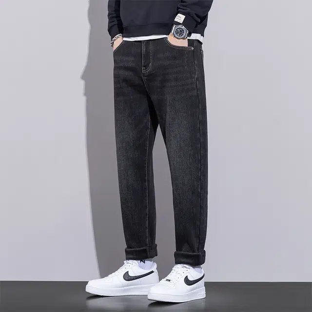 赛瀚 复古直筒商务锥形牛仔裤男款美式潮流春秋厚款百搭舒适亲肤男装休闲宽松长裤显瘦显高青少年高街通勤外穿男裤 男女同款